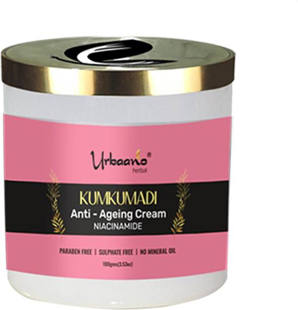 Urbaano Herbal Kumkumadi Anti Ageing Niacinamide Cream for Deep Hydration, Glow & Supple Skin. For all type of skin to be used in Summer & Winter Both. Rich in Kumkumadi Oil, Niacinamide, Tea Tree Oil, Salicylic Acid & Peach Flower to Fight Skin-Aging & Fine Lines (No Mineral Oil-No Paraben-No Sulphate)