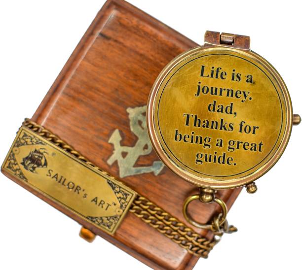 SAILOR's ART Nautical Navy Camping Brass With Beautiful Father/Dad Quote Chain & Wooden Case Compass