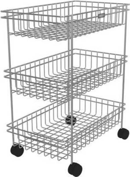 kinglet Vegetable Trolley With Wheel 3 Layer Multipurpose Vegetable Trolly Stainless Steel Steel Kitchen Trolley