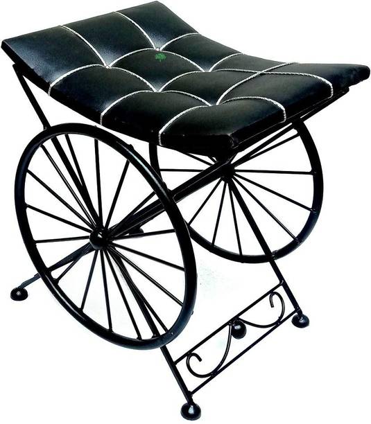 Smarts collection Iron Base Sitting Stool/Footrest Metal Wheel Look Cushion Seat Stool for Home Decoration and Living Room Stylish Furniture (Black) Metal Side Table