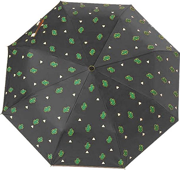 HOUSE OF QUIRK Ultra Light and Small Mini Umbrella with Carrying Pouch - Black Cactus Umbrella