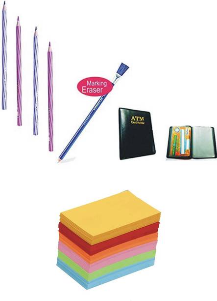 STAEDTLER H and E Pencils with Stain Marking Eraser For Medical Students with a set of flash cards and card holder