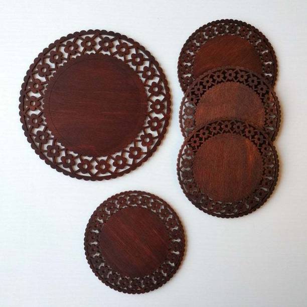 SmartEdition Round Wood Coaster Set