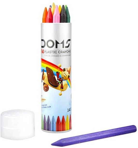 DOMS Plastic Crayons Round Tin Pack 14 Shades