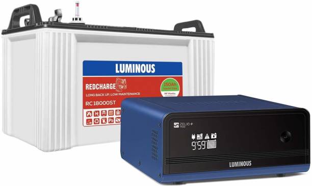 LUMINOUS Zelio+ 1100 Pure Sine wave Inverter with Redcharge RC18000St 150Ah Flat Tubular Fast Charging Tubular Inverter Battery