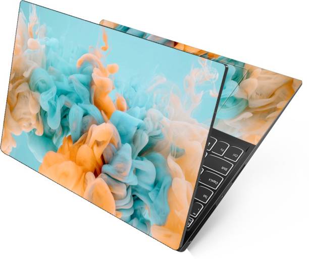 FineArts Full Panel Laptop Skins for 13.3, 14.1, 15.6 inch - No Residue, Bubble Free - Removable HD Quality Printed Vinyl/Sticker/Cover for Dell-Lenovo-Acer-HP (Sky Blue Orange Smoke) Stretched Vinyl Laptop Decal 15.6