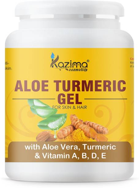 KAZIMA Aloe Turmeric Gel with Pure Aloe Vera, Turmeric & Vitamin A, B, D, E for Face, Skin & Hair - Moisturizing, Skin Lightening, Acne Scars, Wrinkles, Sunburn & Dark Circles