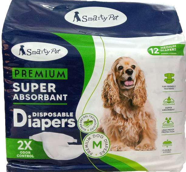 Picckola International Smarty Pet Disposable Pet Diapers for Medium Breed Dogs & Puppies (Size - Medium, 300mm x 430mm, Pack of 12 Pcs) Disposable Dog Diapers