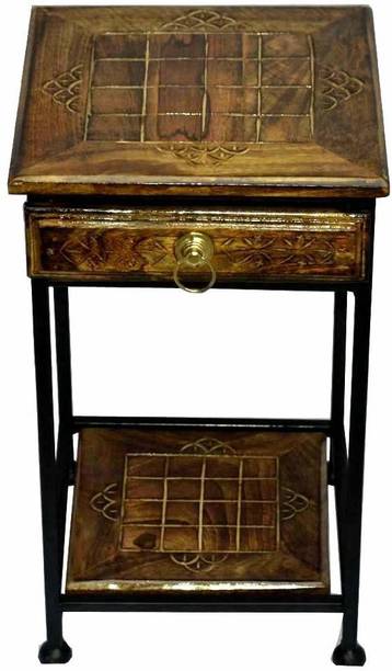 Smarts collection Wrought Iron Contemporary Bedside Table *Antique Look Corner Table with Drawer Storage & Shelf for Home & Office* *Glossy Brown Wooden Finish* *Drawer Storage for Keys & Notes* Metal Side Table