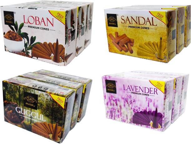 aviraj Multi Incense Dhoop Batti Cones Combo Of Loban Guggul Sandal Lavender Pack of 12 Sandal Dhoop