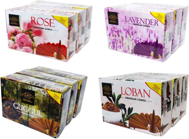 aviraj Multi Fragrance Dhoop Cones Combo of Rose Lavender guggul Loban Pack of 12 Rose Dhoop