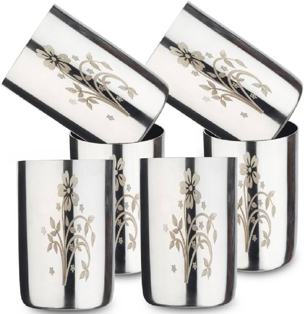 LIMETRO STEEL (Pack of 6) High Quality Mirror Polish Lazer Serving,Tumbler,Unbreakable Water Drinking Glass Set Water/Juice Glass