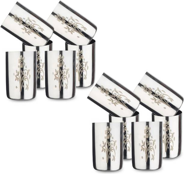 लिमेट्रो स्टील High Quality Mirror Polish 12 Pcs (350ml) Serving Glasses, Tumbler , Unbreakable Water Drinking Glasses Set G14-12 ग्लास सेट