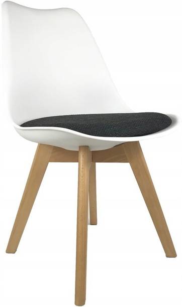 Finch Fox Eames Replica Modern Plastic Padded Solid Wood Leg Soft Fabric Seat Dining Chair Cafeteria Chair, Side Chair, Restaurant Chair, Bar Chair in White and Black Fabric Color Plastic Living Room Chair
