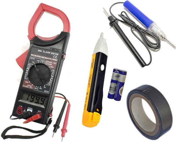 DUMDAAR AC/DC Digital Clamp Multimeter DT266 Electronic Volt AMP Resistance Tester Clamp Meter Data Hold AC 750V DC 1000V With Bag With 1pc Non-Contact Voltage Tester 90-1000v 1pc Electric Tape and 1pc Continuity tester (Pack Of 4pc) Digital Multimeter
