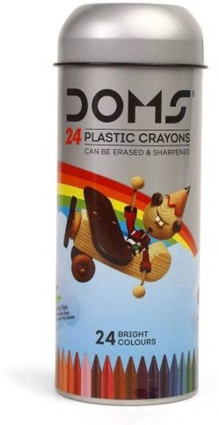 DOMS Plastic Crayons Round Tin Pack 24 Shades