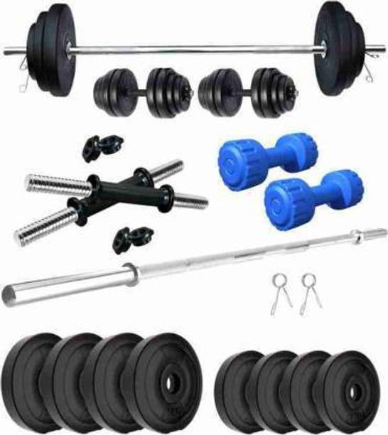 JMB 22 kg Fitness Combo of 5 Feet Straight Rod , Pair of Dumbbell Rod , PVC Dumbbell ( 2kg x 2 ) and 22kg of Rubber Plates ( 3kg x 4 , 2.5kg x 4 ) for Gym Workout and Training Home Gym Combo