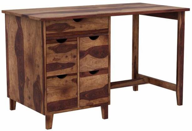Divine Arts Sheesham Wood Office Desk with 5 Drawer Storage Wooden Furniture Solid Wood Study Table
