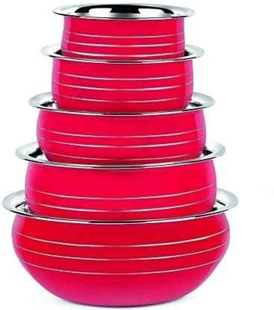Redific Cook & Serve Set of 5 Handi Bowl Dinner Cooking Steel Utensil Cookware Set Combo कुकवेयर सेट