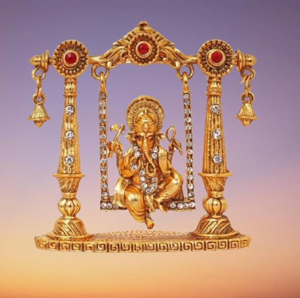 Xudo Lord Ganesh Murti God Shri Ganesh Car Dashboard Statue Lord Ganesha Idol Bhagwan Ganpati Spiritual Puja Vastu Showpiece Figurine - Religious Murti Pooja Decorative Showpiece - 7 cm (Brass, Gold) Decorative Showpiece  -  5 cm
