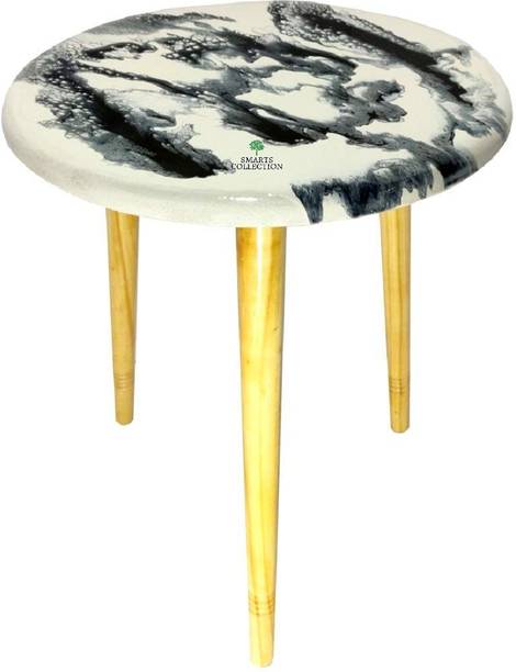 Smarts collection Coffee Table Design Luxury Beautiful and Stylish Foldable Table Epoxy Resin Glossy Top for Bedroom and Living Room Office Standard Size(White-Black) Solid Wood Side Table