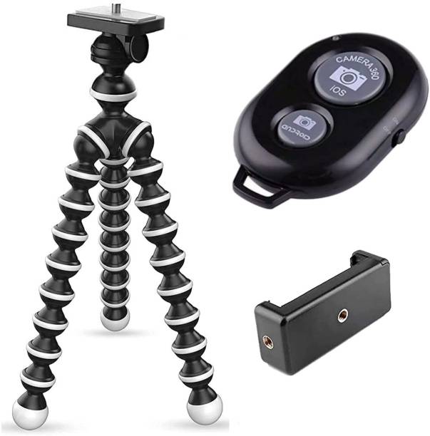 Ancestors Gorilla Tripod/Mini Tripod 13 inch for Mobile Phone with Holder Clip for Mobile, Flexible Gorilla Stand for DSLR &amp; Action Cameras with Selfie Remote Controller With Collar microphone ( REMOTE | CAMERA HOLDER CLIP | COLLAR MIC | GORILLA TRIPOD ) COMBO Tripod, Monopod