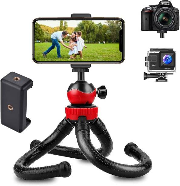ATSolutions Octopus Tripod Foldable Flexible Tripod gorilla tripod Stand with Universal Mobile Holder for Vlogging Streaming Photography Compatible With All Smartphones, Action Cameras, and DSLR {(12 Inch) RED and BLACK} 3 Axis Gimbal for Camera, Mobile