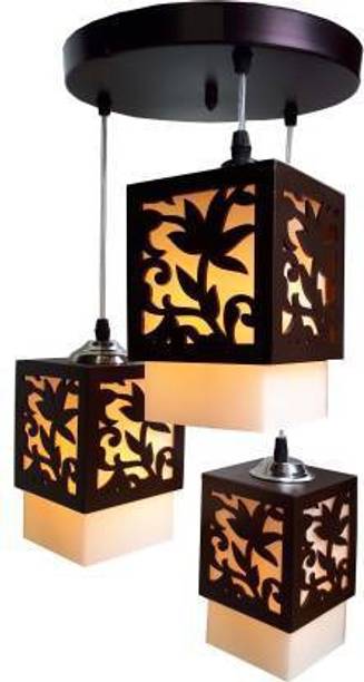 Uniquelight 3 Lamps Each 14-Watts, Black Color, Cube Wood Lotus Chandelier Hanging Ceiling Light with E27 Bulbs for Living Room, Pack of 1(Bulb not included) Chandelier Ceiling Lamp