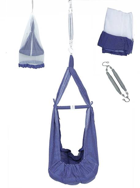 U2CUTE Baby Crib Cradles, Baby Jhula, Baby Hanging Swing Cradle with Mosquito net and Spring,Head Protection and 5inch Extra Support For Baby Growing,Wholesale Price,(SARI JHULA) Dark Blue