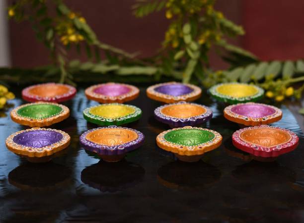 Flipkart SmartBuy Clay Diyas Diya For Diwali Deepak Earthen Assorted Colorful Set - Diwali Decoration Puja - Handpainted Diya for Home Indoor Outdoor Diwali Design Handmade Mix Color Terracotta (Pack of 8) Table Diya Set