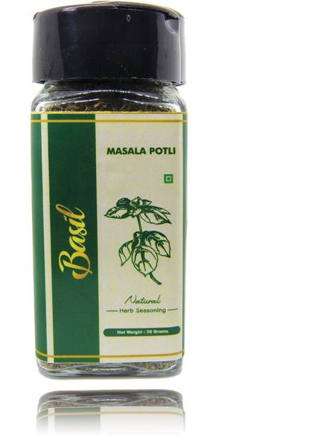 Masala Potli Dried Basil Leaves Perfect for Pasta, Pizza, Italian Salads & Sauces (Basil, Sprinkle Glass Packing - 25 Grams)