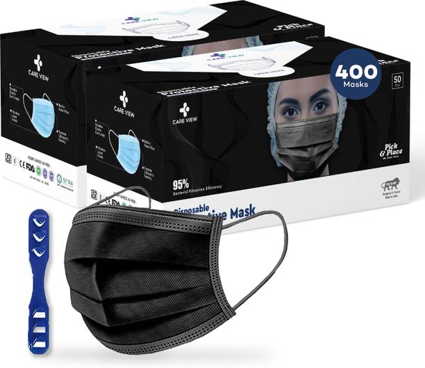 Care View 3 Ply Black coloured Disposable Face Mask Box (Pack of 400) CV2920-BLACK