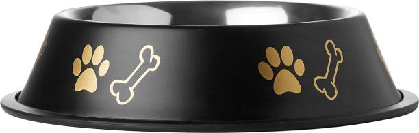 CIBO Super Anti Skid Pantone Design Dog Bowl (Medium, Black) Round Steel Pet Bowl