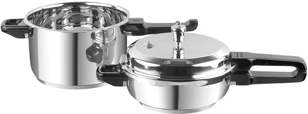 VINOD 18/8 Stainless Steel Sandwich Bottom Combo Set of 2 with Common Lid 7 L, 4.5 L Inner Lid Induction Bottom Pressure Cooker