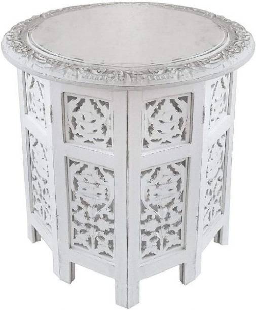 Artesia Wooden Handcrafted Carved Solid Folding White Coffee Table Solid Wood Side Table