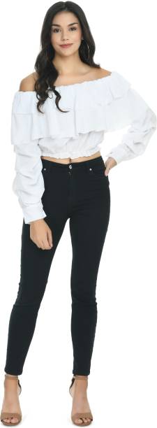 Casual Cuffed Sleeves Solid Women White Top Price in India