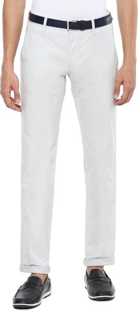 HOLIDAY Men Slim Fit White Cotton Blend Trousers