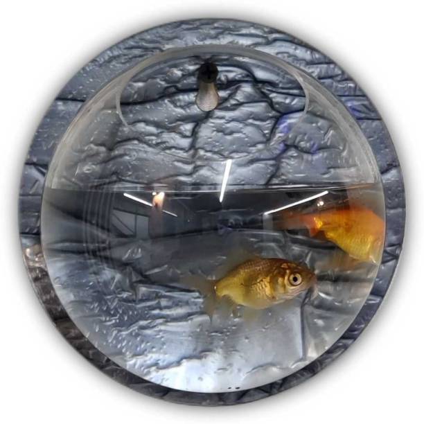 SHAANS PEARL Wall Hanging Fish Bowl Tank in 9inch 21x21 cm (Grey) Round Ends Aquarium Tank