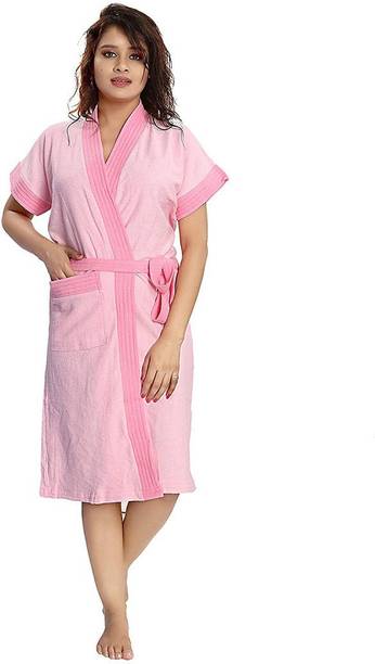 Poorak Pink Free Size Bath Robe