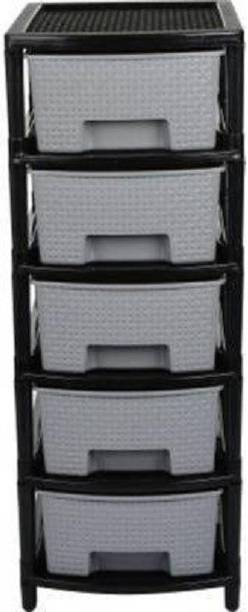 SIDDHESHWAR TRADING Modular 5 Layer Drawer Storage Organizer for Home/Bedroom and Kitchen ( Grey ) Plastic Free Standing Cabinet