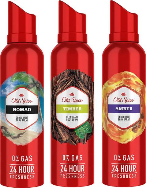 OLD SPICE Nomad, Timber & Amber Body Spray 140ML Each (Pack of 3) Deodorant Spray  -  For Men