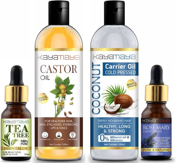 Kayamaya Hair Oils Combo/Hair Care Kit (Castor Oil + Coconut Oil + Tea Hair Oil