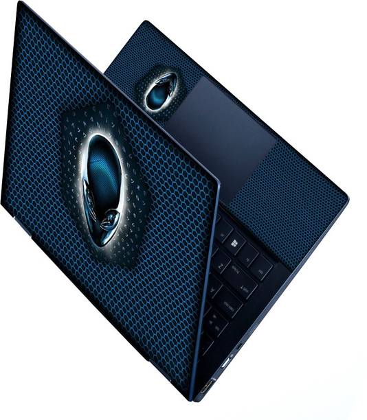 FineArts HD Printed Full Panel Laptop Skin Sticker Vinyl Fits Size Upto 15.6 inches No Residue, Bubble Free - Alienware Blue Net Vinyl Laptop Decal 15.6