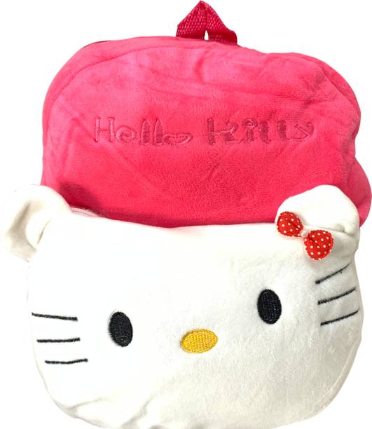 Kraftix pink hello kitty cartoon character soft plush teddy bear pre nursery school bag backpack for baby boys girls kids 1-4 years with 2 zip and compartment for babies boy girl kid - KST0434 9 L Backpack
