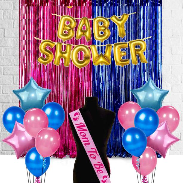 SOI Baby Shower Decorations Kit Foil Balloons, Sash, Curtains and Metallic Balloons for Baby Shower Mom to Be Welcome Baby Decoration Materials