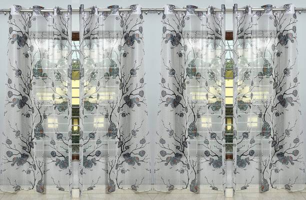 SIRJANHAAR 213 cm (7 ft) Tissue, Net Transparent Door Curtain (Pack Of 4)