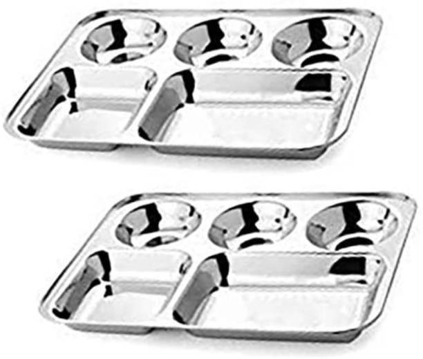 D S Pack of 2 Stainless Steel DINNER PLATES / BHOJAN THALI STAINLESS STEEL HEAVY QUALITY Dinner Set