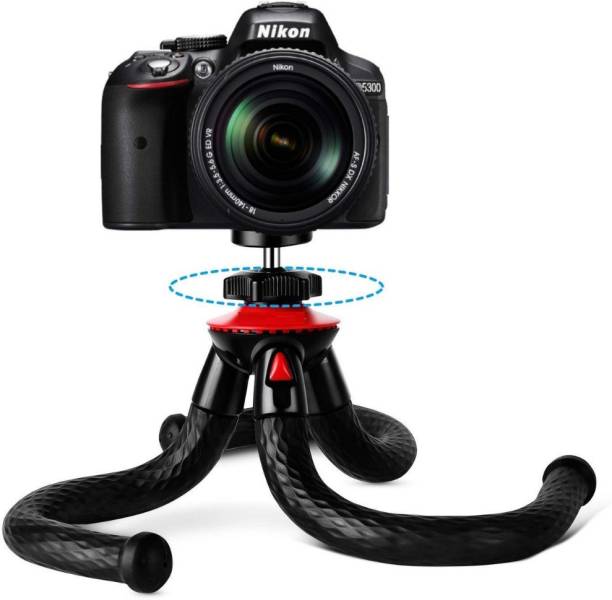 ATSolutions Flexible Cell Phone Octopus Gorilla Tripod Stand for DSLR Camera &amp; Mobile Phone Lightweight Bendable Foldable Gorillapod with Ball Head with Mobile Holder Tripod (Black, Supports Up to 1500 g) 3 Axis Gimbal for Camera, Mobile