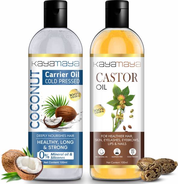 Kayamaya Premium Cold Pressed Extra-Virgin Coconut Oil (100 Ml) & Castor Oil (100 Ml) Hair Oil