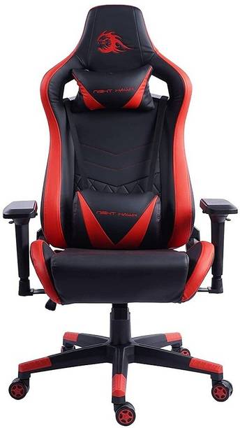 Night Hawk Ergonomic Gaming Room Office Chair with High Back Adjustable Arms Height Length Revolving Lumbar and Neck Pillow Support Desk Chair (Black & Red/NHC-201) Leather Office Adjustable Arm Chair
